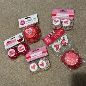 NEW Valentine's Baking Cups 111 reg size & 300 mini cups, 36 heart picks